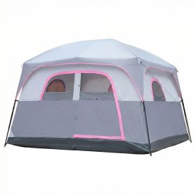 6 Person Outdoor Camping Tent, Waterproof Windproof Easy Setup, Double Layer Family Camping Tent with 1 Mesh Door & 5 Large Mesh Windows, Gray
