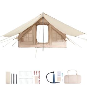 Inflatable Tents for Camping, 3-5 Person Easy Setup Blow up Tent with Hand Pump, 300D Oxford 4 Season Glamping Tent with Canopy, Stove Jack