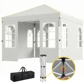 9.6 x 9.6 ft Pop Up Canopy Tent with Sidewalls, One Push Setup, UPF50+ Portable Instant Canopy Shelter, White (Option: White-1185x235x205 mm)