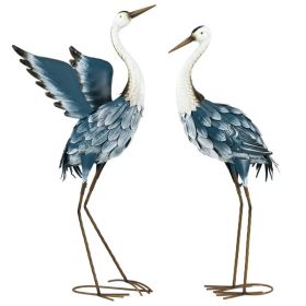 Set of 2 Garden Sculptures, Heron Garden Statues for Lawn, Patio, Backyard Decoration, 29" & 27.5", Blue & White (Option: Blue, White-410x290x305 mm)