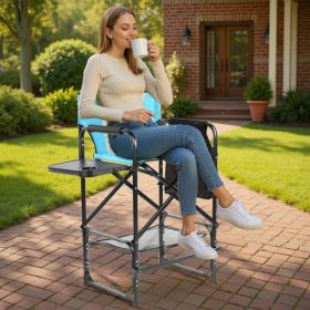 31inch Tall Directors Chair With Footrest, 4Portable Bar Height Folding Camping Chair With Built-in Cup Holder, Side Table, Storage Pocket, Blue (Option: 29078206)