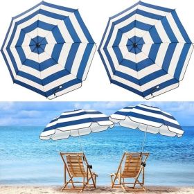 2 Pcs Automatic Chair Umbrella with Universal Clamp 44" UPF 50+ Portable Clamp on Beach Chair Adjustable Wheelchair Umbrella for Outdoor Patio Pa (Color: Dark Blue)