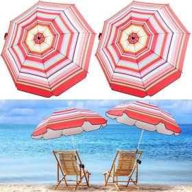 2 Pcs Automatic Chair Umbrella with Universal Clamp 44" UPF 50+ Portable Clamp on Beach Chair Adjustable Wheelchair Umbrella for Outdoor Patio Pa (Color: Red and Orange Stripe)