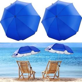 2 Pcs Automatic Chair Umbrella with Universal Clamp 44" UPF 50+ Portable Clamp on Beach Chair Adjustable Wheelchair Umbrella for Outdoor Patio Pa (Color: Blue)
