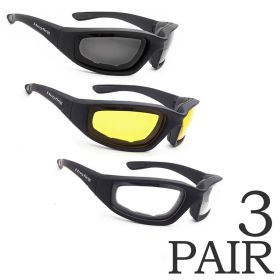 3Pair Motorcycle Riding Glasses Wind Resistant Bike Goggles UV Protection Resistant Padded Comfortable Outdoor Sport Goggles (Color: 3*Mixed Color)