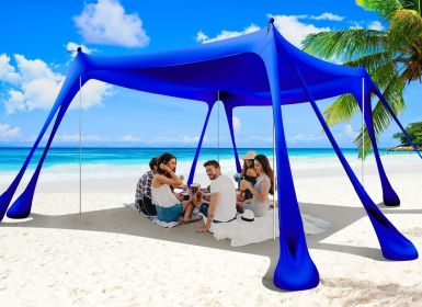 Beach Tent Sun Shelter 10x10ft Beach Canopy Easy Pop Up Sun Shade Portable UPF50+ with 8 Sandbags-2 Sand Shovel-4 Aluminum Poles-Ground Pegs for (Color: Navy    10x10 FT 4 Pole)