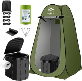 Portable Toilet Kit, Camping Toilet with Pop-Up Privacy Tent and Poo Gel Toilet Bags, Washable Portable Outdoor Showers Changing Rooms (Style: Black Toilet and Green Tent)