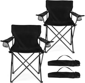 Foldable Camping Chair Set of 2, Folding Camp Chairs for Adults, Large Portable Lawn Chair for Outdoors Fishing, Hiking, Travel, Picnic, Beach (Color: Black  2)