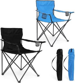 Foldable Camping Chair Set of 2, Folding Camp Chairs for Adults, Large Portable Lawn Chair for Outdoors Fishing, Hiking, Travel, Picnic, Beach (Color: Black +Blue  2)